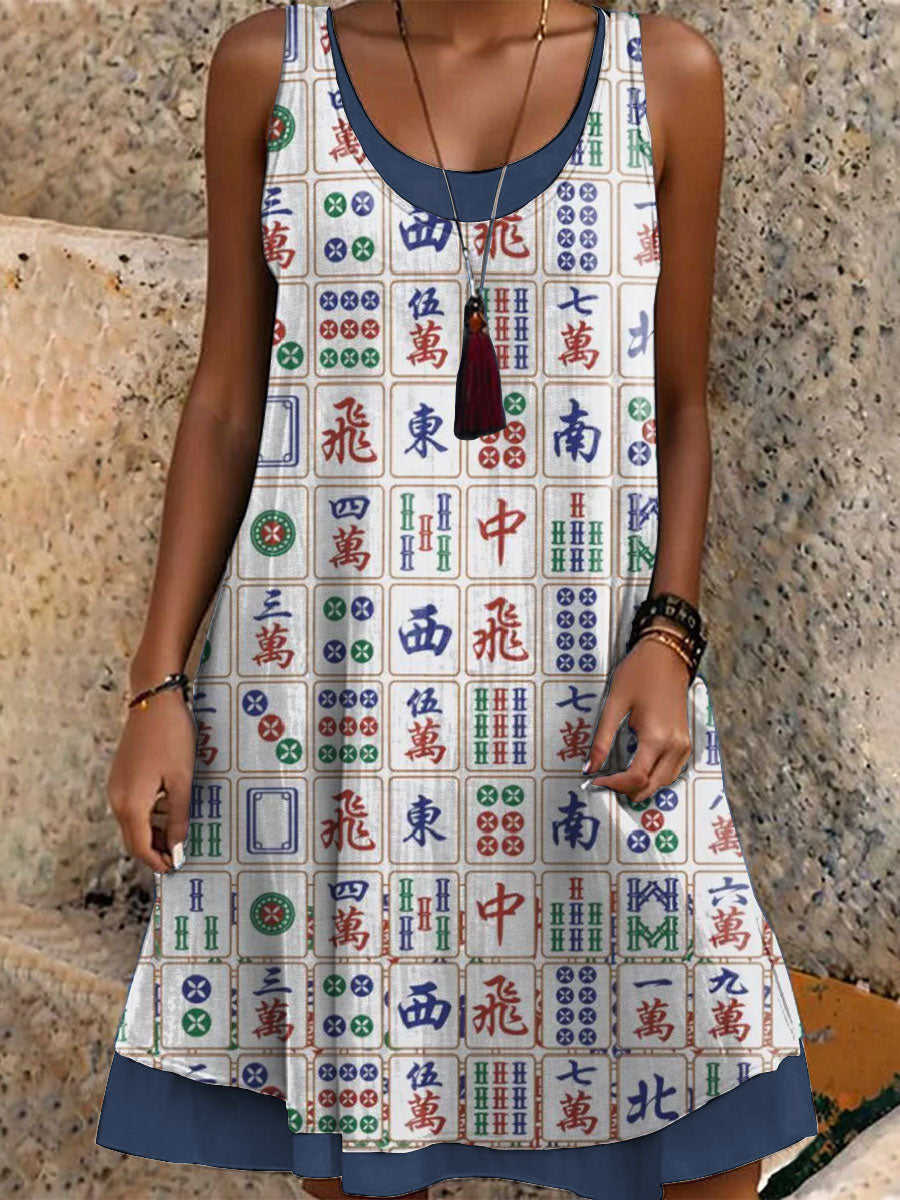 Damen Mahjong Bedrucktes Freizeit kleid