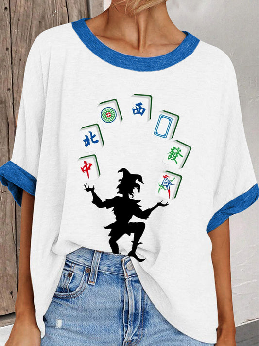 Frauen Clown Mahjong Print lässig T-Shirt