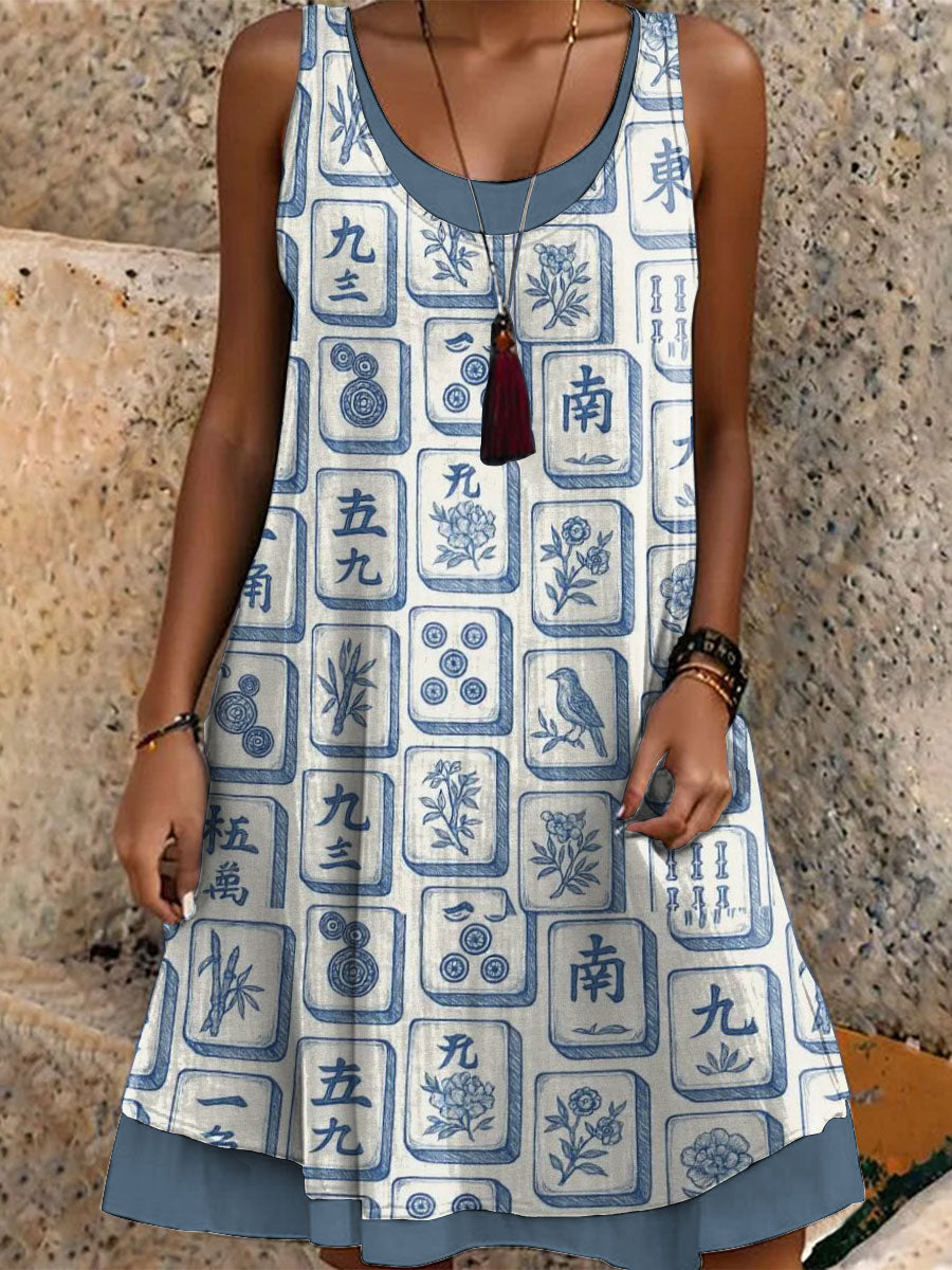 Damen Mahjong Bedrucktes Freizeit kleid