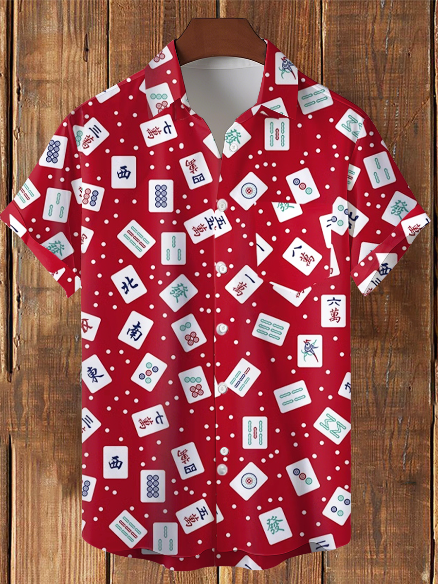 Herren Mahjong Bedrucktes Freizeit hemd