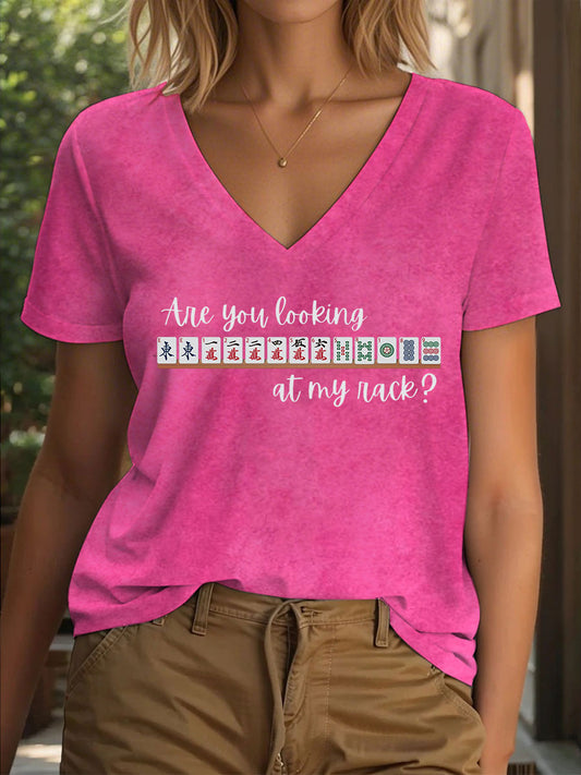 Frauen lustige Mahjong Print T-Shirt