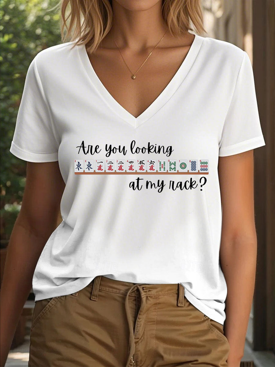 Frauen lustige Mahjong Print T-Shirt