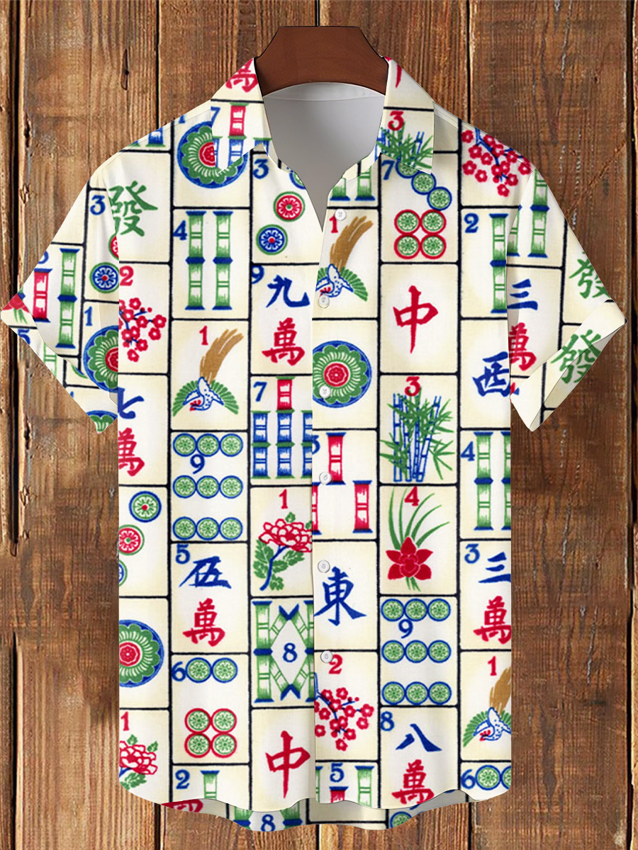 Herren Mahjong Bedrucktes Freizeit hemd