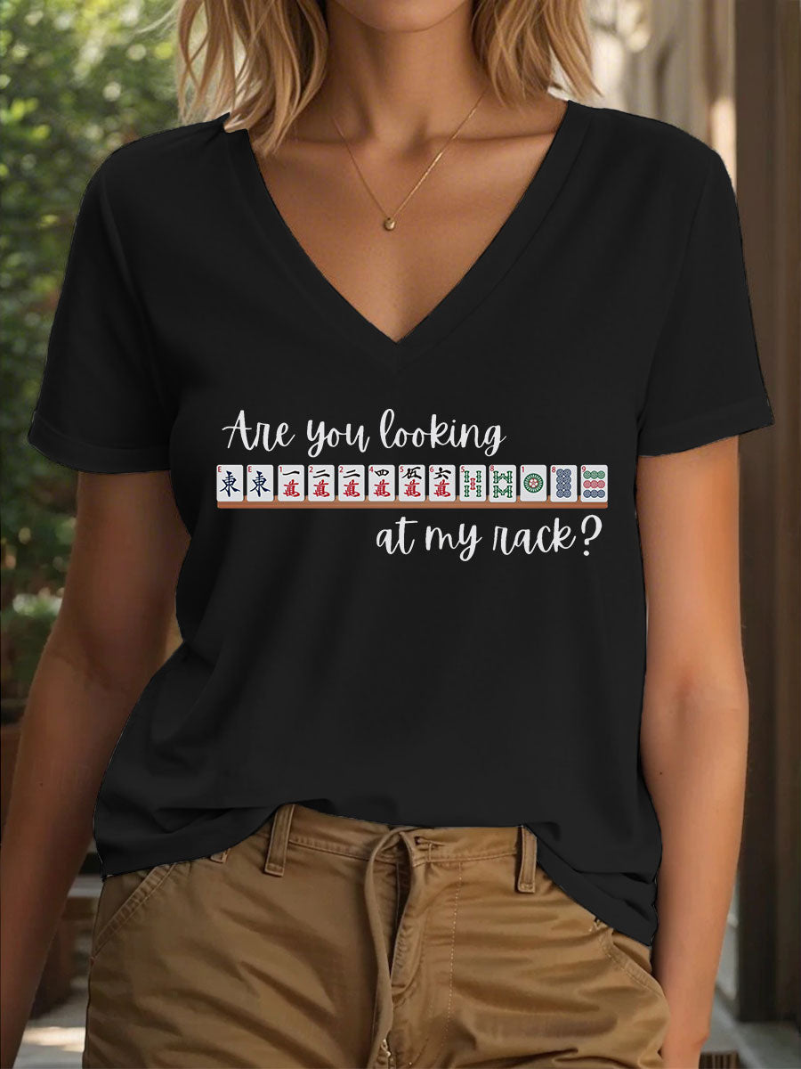 Frauen lustige Mahjong Print T-Shirt