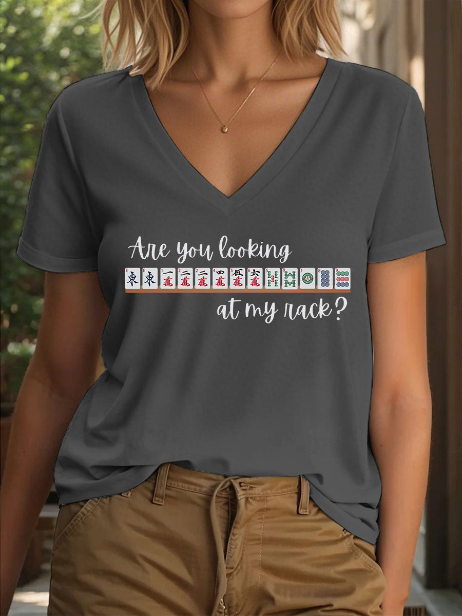 Frauen lustige Mahjong Print T-Shirt