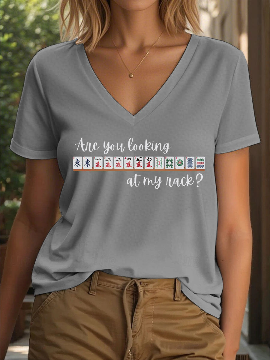 Frauen lustige Mahjong Print T-Shirt