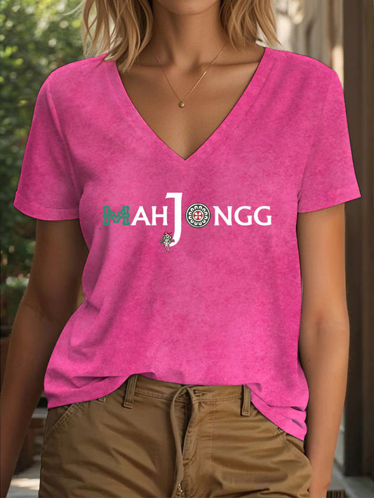 Frauen lustige Mahjong Print T-Shirt