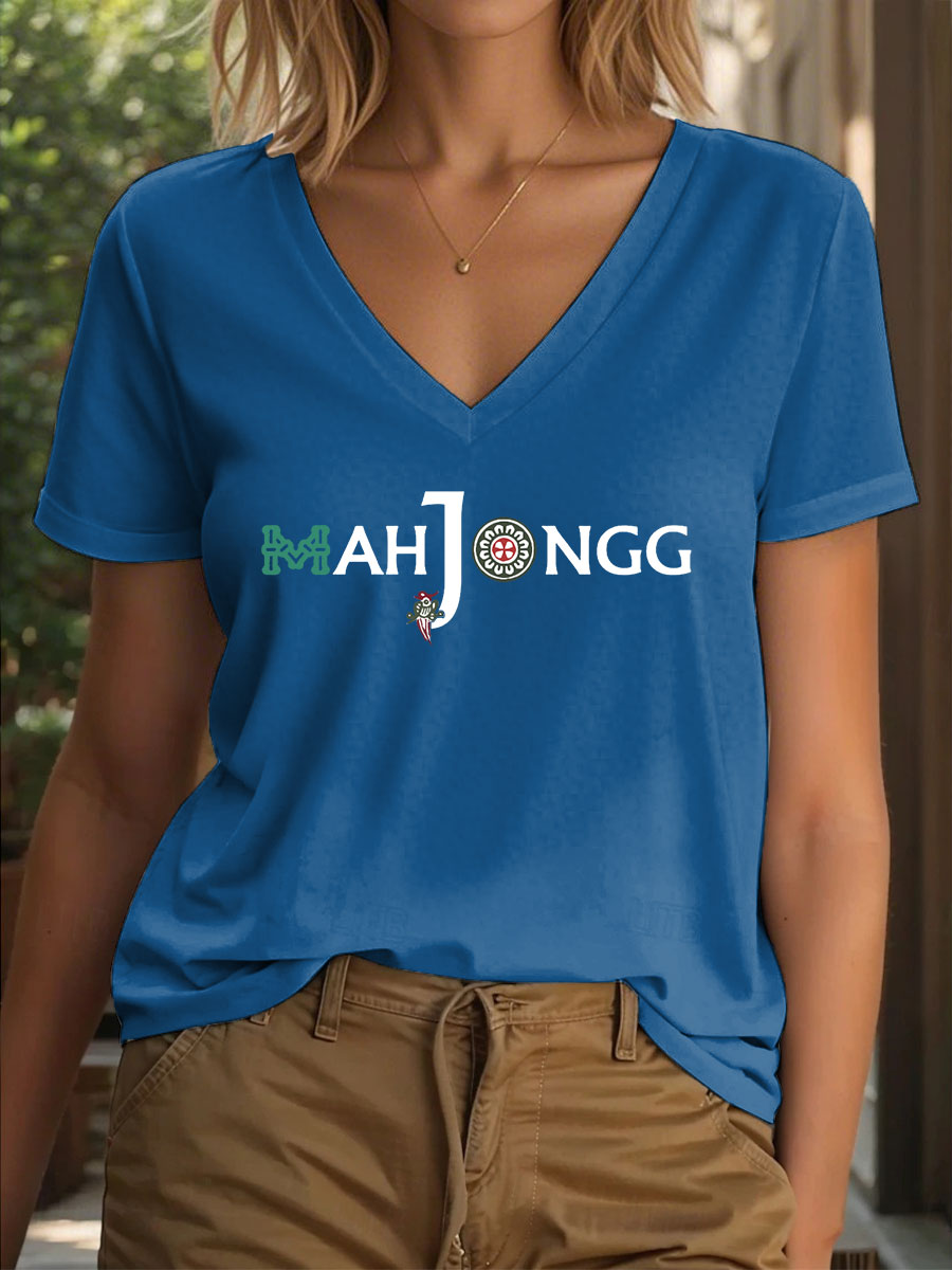 Frauen lustige Mahjong Print T-Shirt