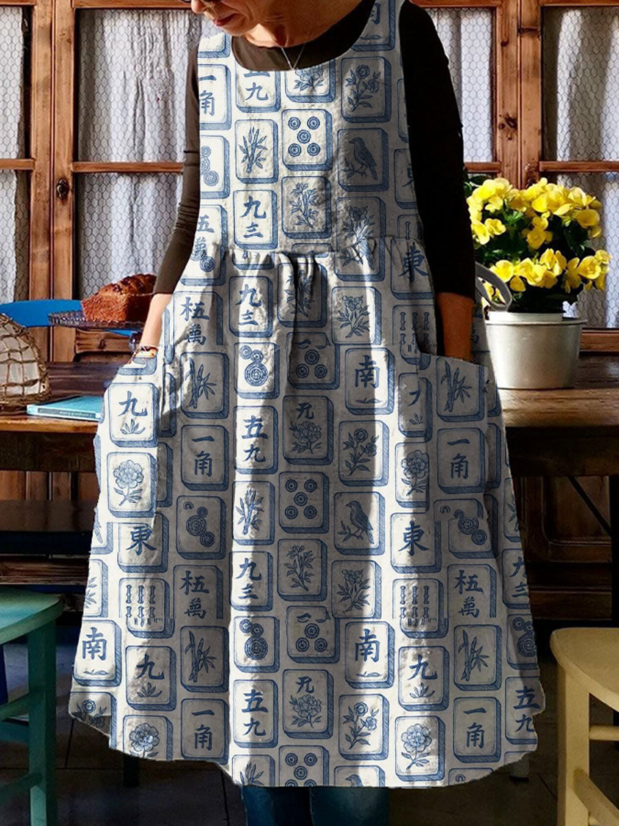 Damen Retro Mahjong Print Kleid
