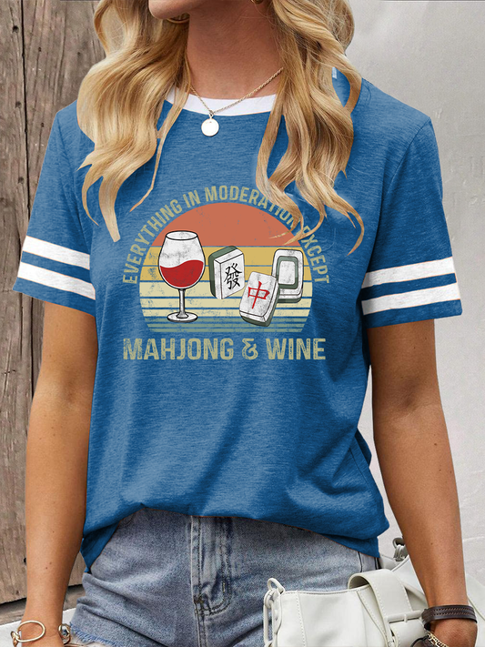 Damen-T-Shirt mit Mahjong-und Wein druck