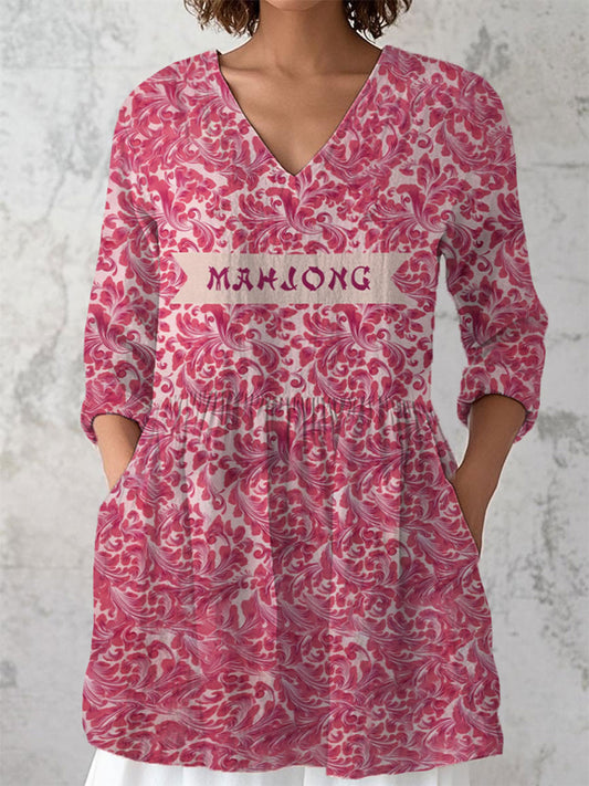 Damen Mahjong bedrucktes lässiges T-Shirt