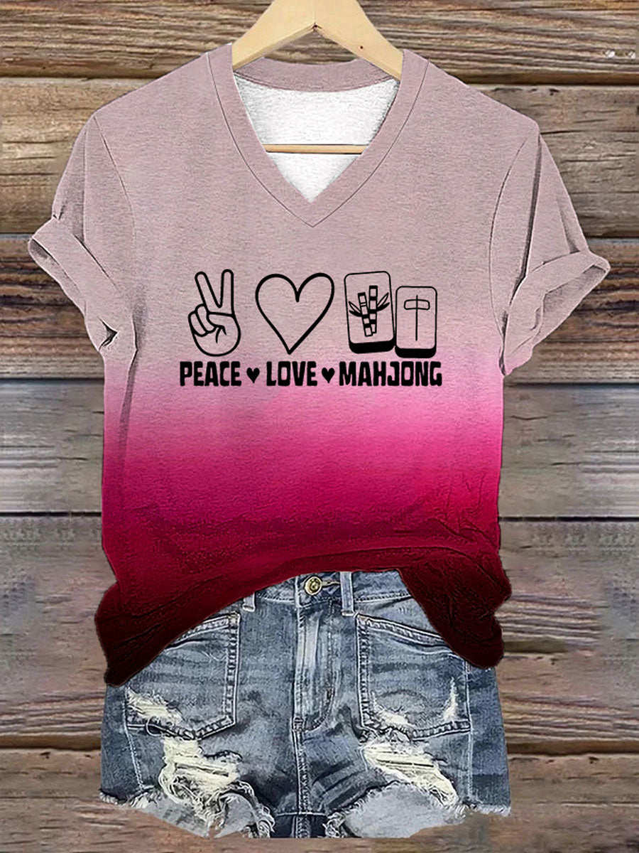 Frauen lustige Mahjong Print T-Shirt