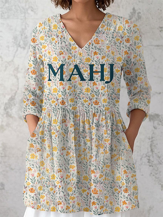 Damen Mahjong bedrucktes lässiges T-Shirt