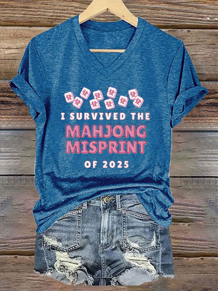 Frauen Ich habe den Mahjong-Fehl abdruck von 2025 Print T-Shirt überlebt