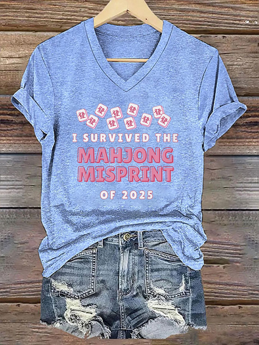 Frauen Ich habe den Mahjong-Fehl abdruck von 2025 Print T-Shirt überlebt