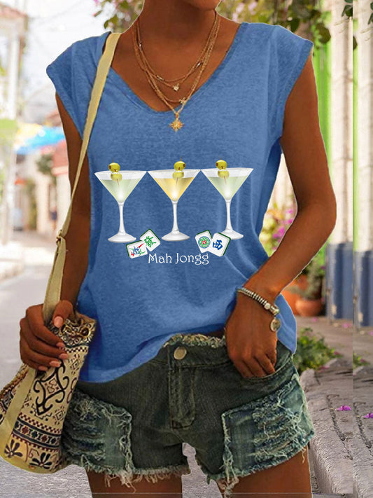 Damen Mahjong ärmelloses Top mit V-Ausschnitt