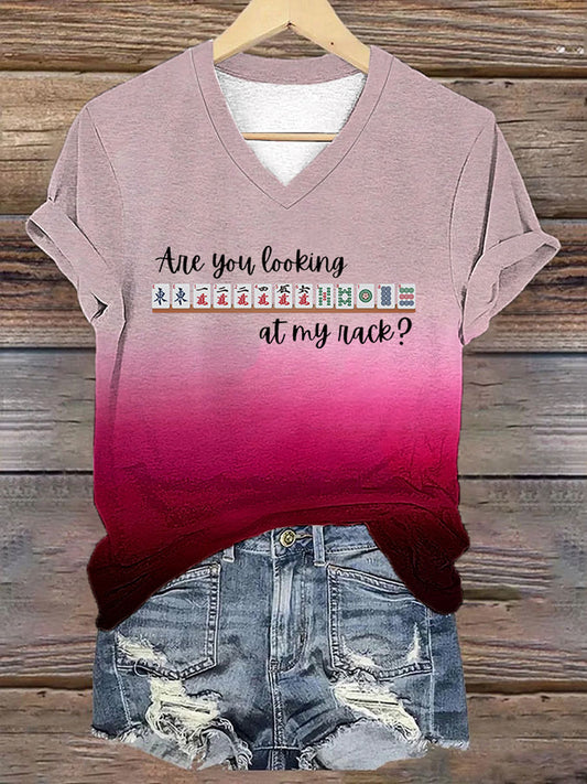 Frauen lustige Mahjong Print T-Shirt
