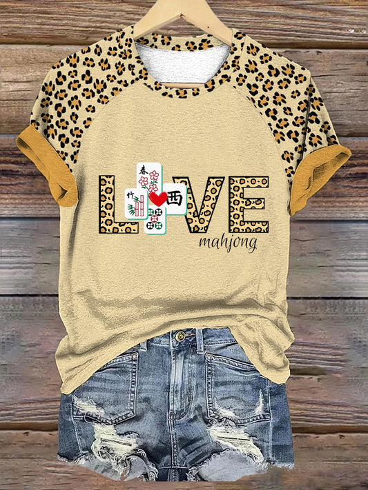 Damen Leoparden muster Liebe Mahjong lässiges T-Shirt