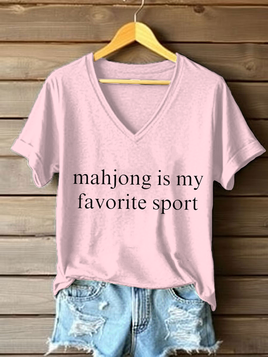 Frauen Mahjong ist mein Lieblings sport T-Shirt mit V-Ausschnitt