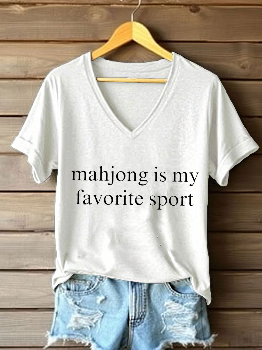 Frauen Mahjong ist mein Lieblings sport T-Shirt mit V-Ausschnitt