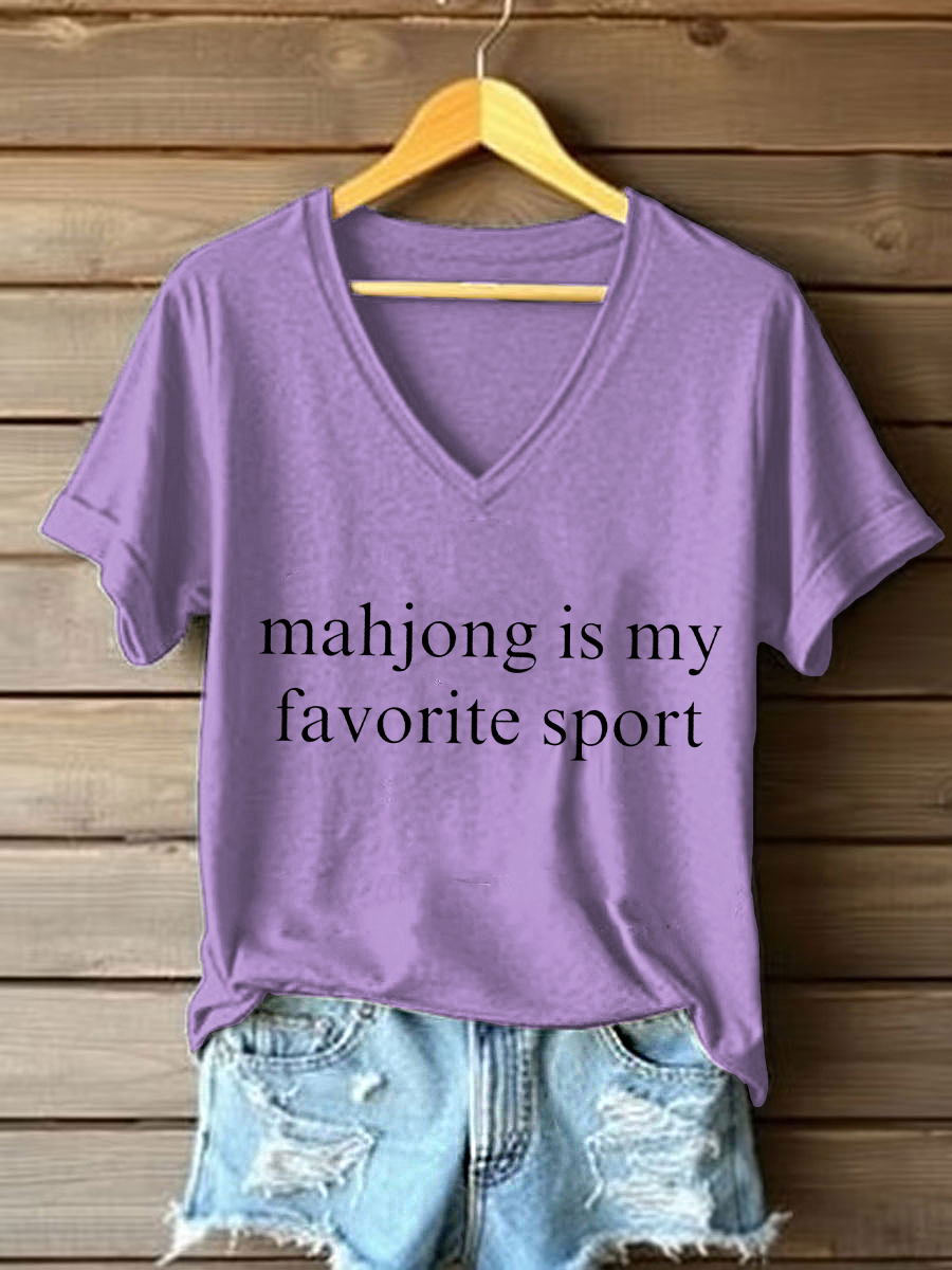 Frauen Mahjong ist mein Lieblings sport T-Shirt mit V-Ausschnitt