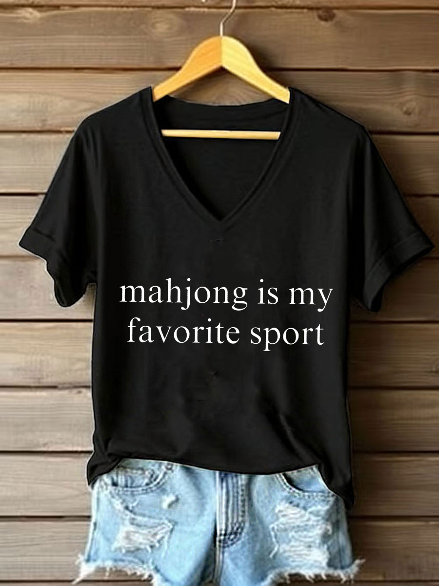 Frauen Mahjong ist mein Lieblings sport T-Shirt mit V-Ausschnitt