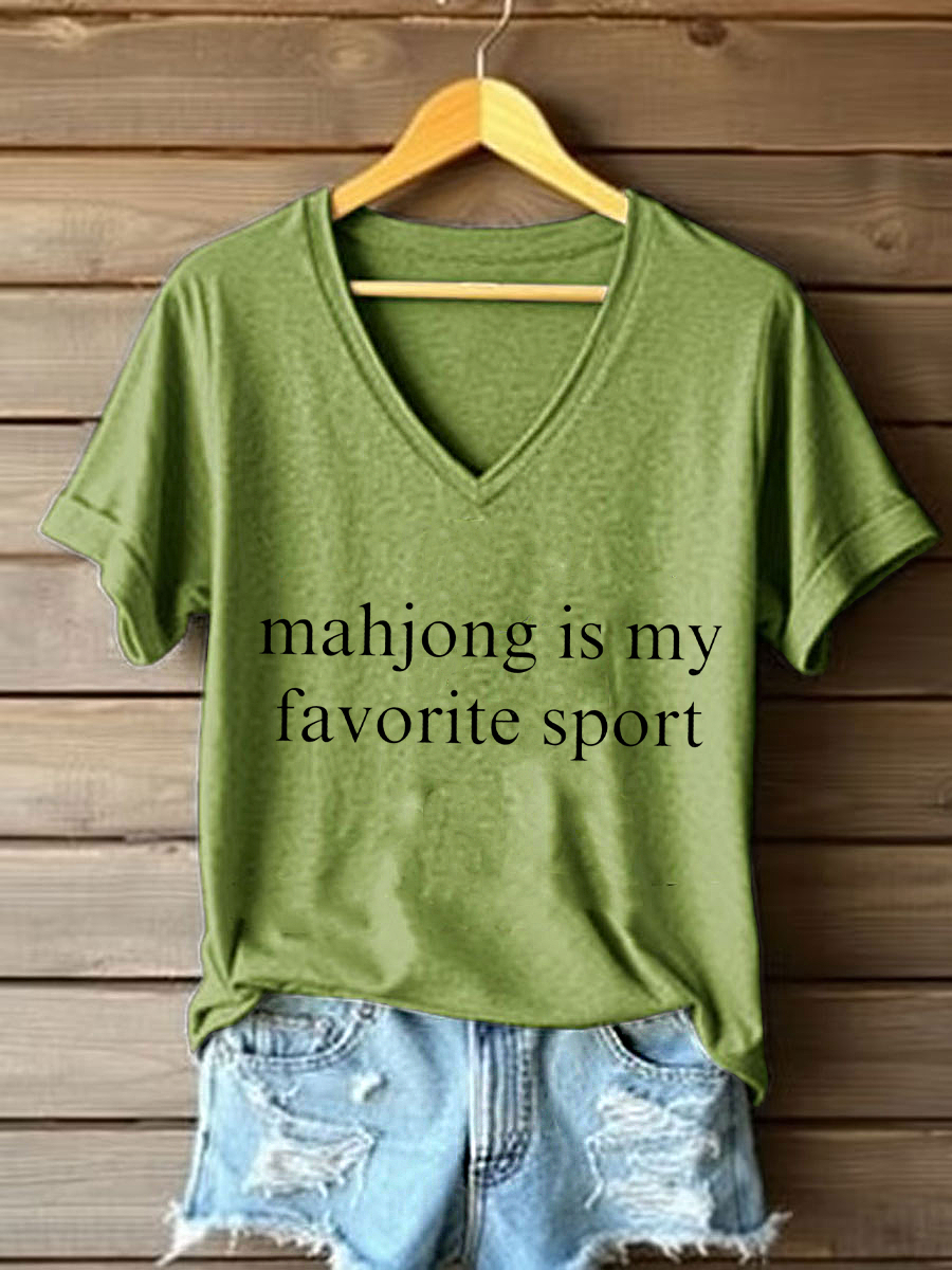 Frauen Mahjong ist mein Lieblings sport T-Shirt mit V-Ausschnitt