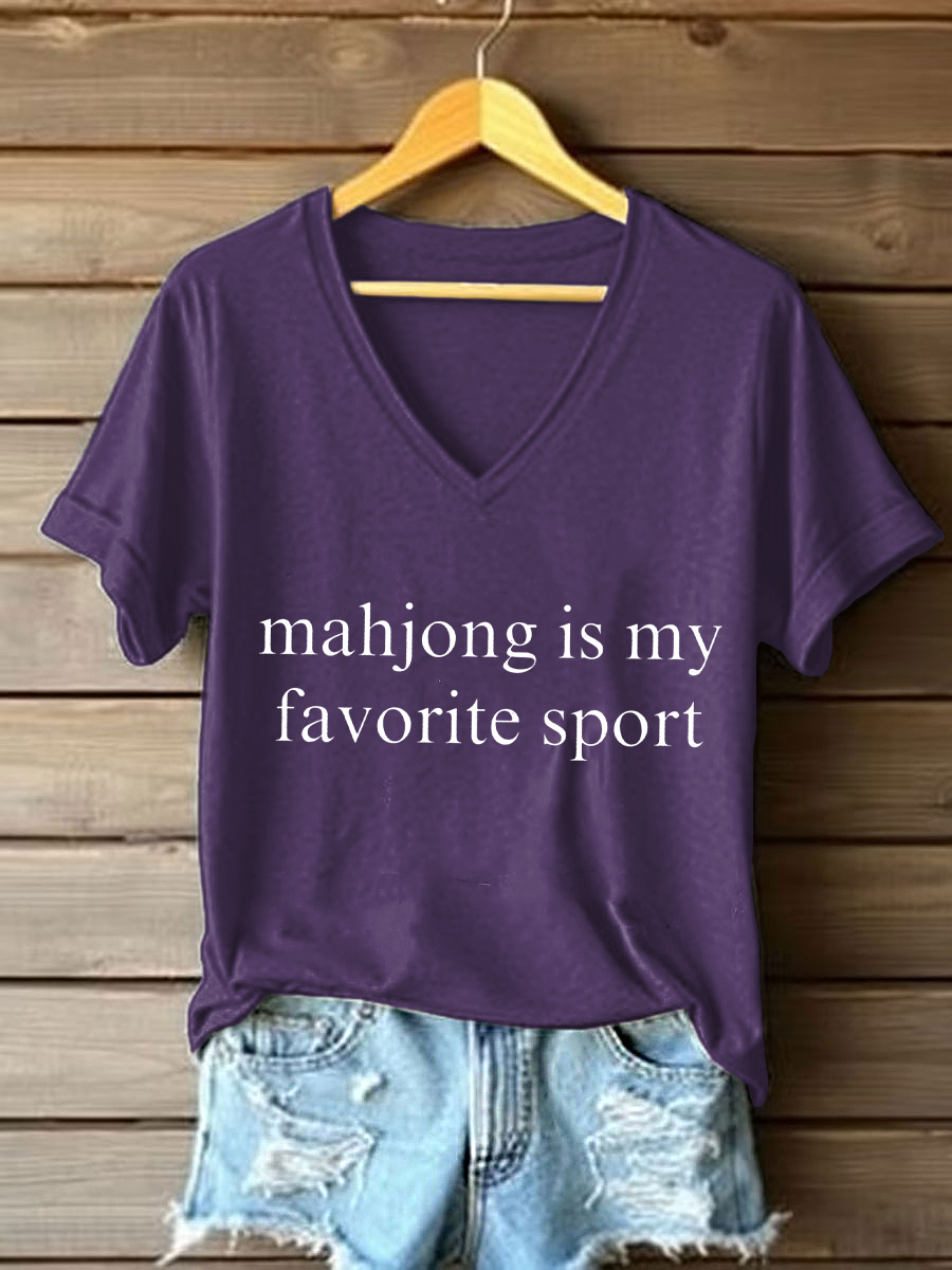 Frauen Mahjong ist mein Lieblings sport T-Shirt mit V-Ausschnitt