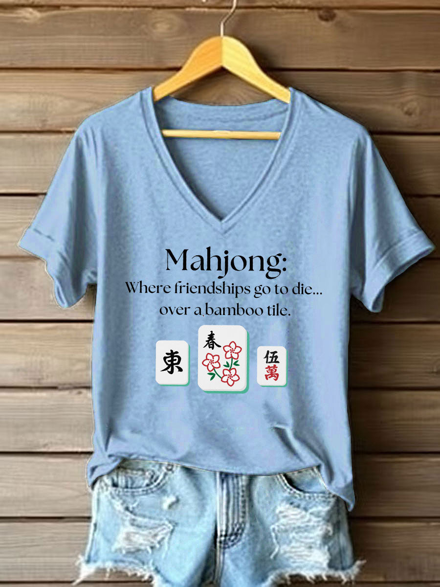 Frauen lustige Mahjong Print T-Shirt