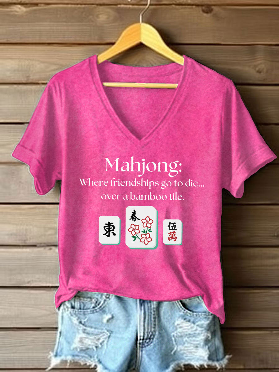 Frauen lustige Mahjong Print T-Shirt