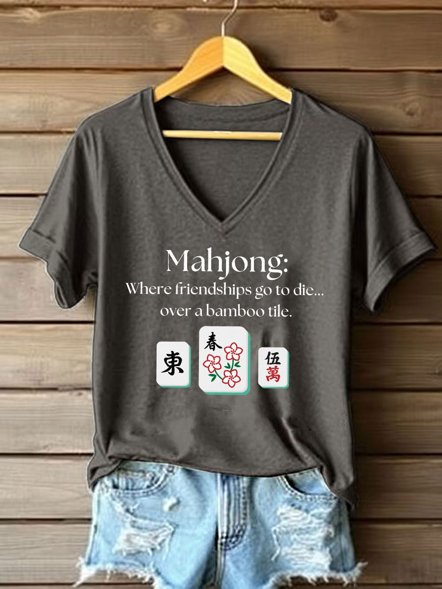 Frauen lustige Mahjong Print T-Shirt