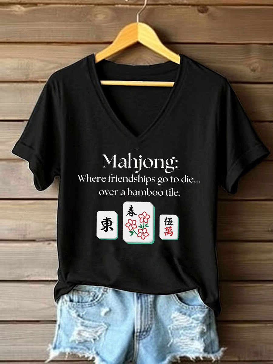 Frauen lustige Mahjong Print T-Shirt