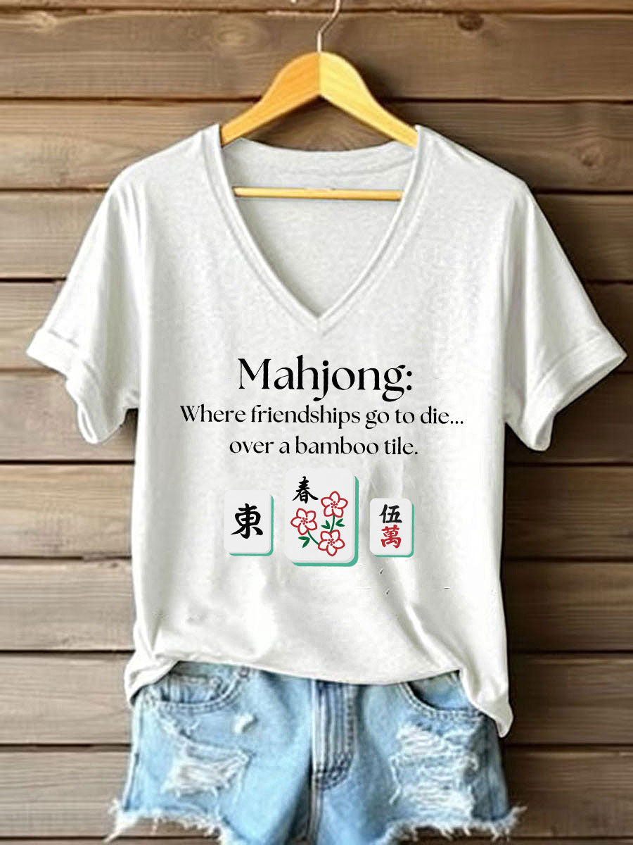 Frauen lustige Mahjong Print T-Shirt
