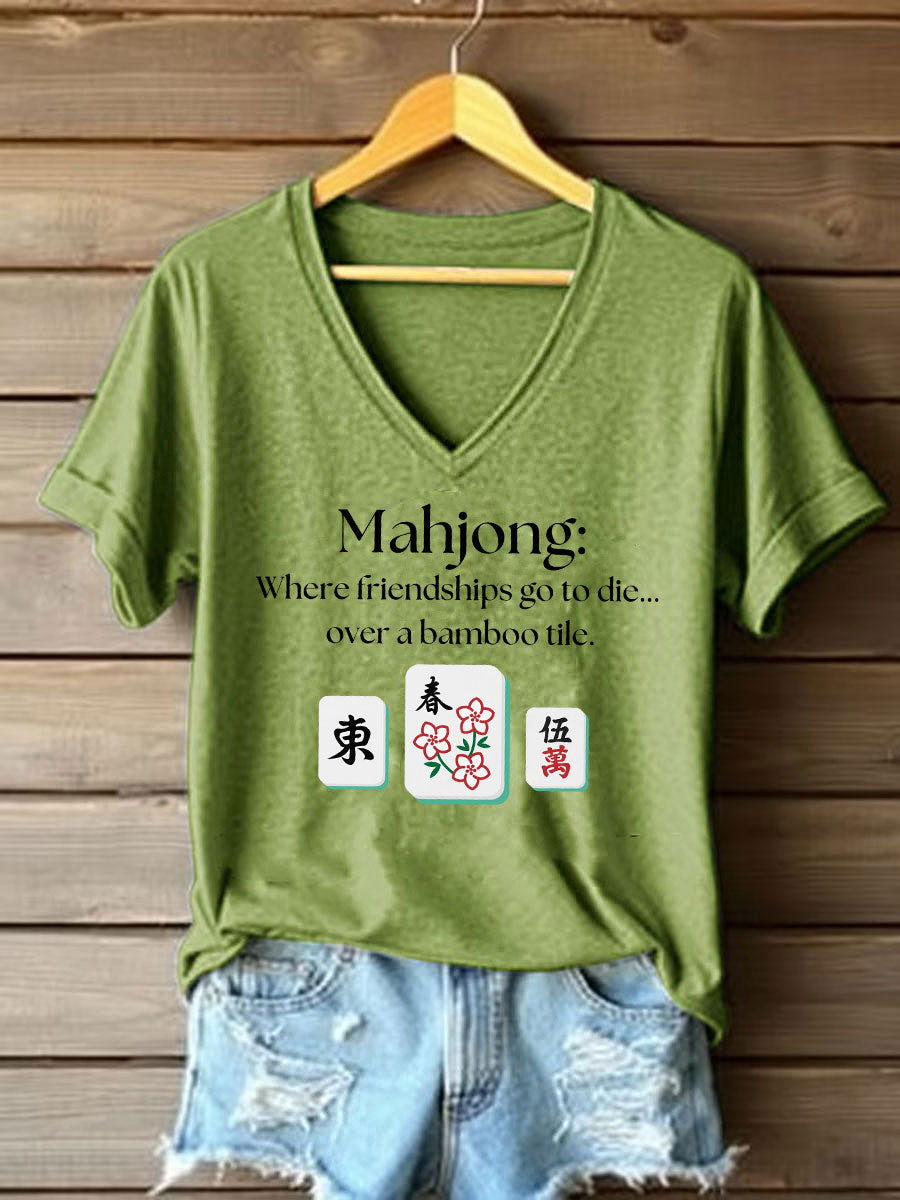 Frauen lustige Mahjong Print T-Shirt