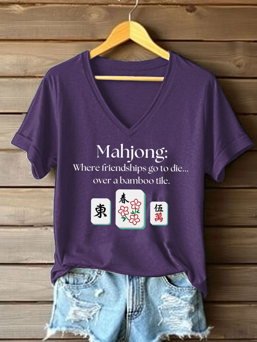 Frauen lustige Mahjong Print T-Shirt