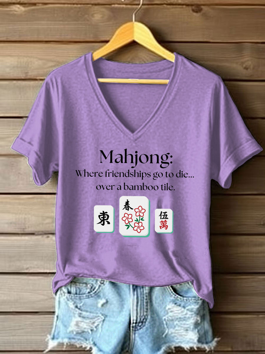 Frauen lustige Mahjong Print T-Shirt
