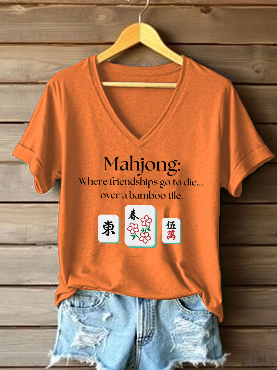 Frauen lustige Mahjong Print T-Shirt