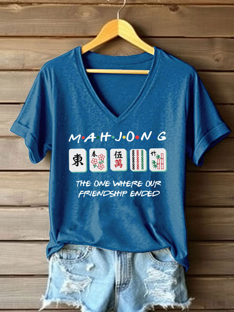 Frauen lustige Mahjong Print T-Shirt