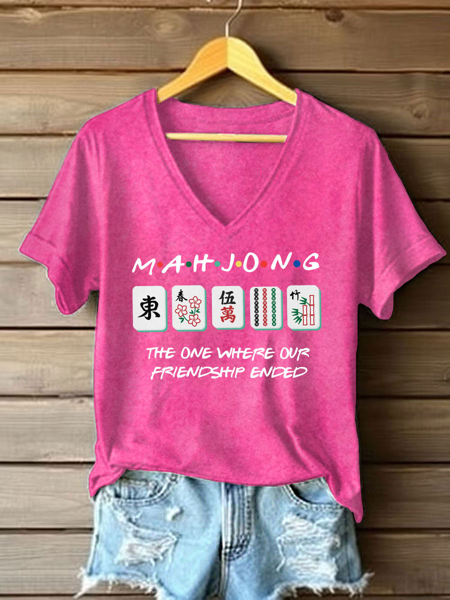 Frauen lustige Mahjong Print T-Shirt