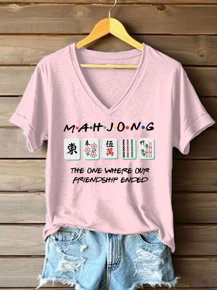 Frauen lustige Mahjong Print T-Shirt