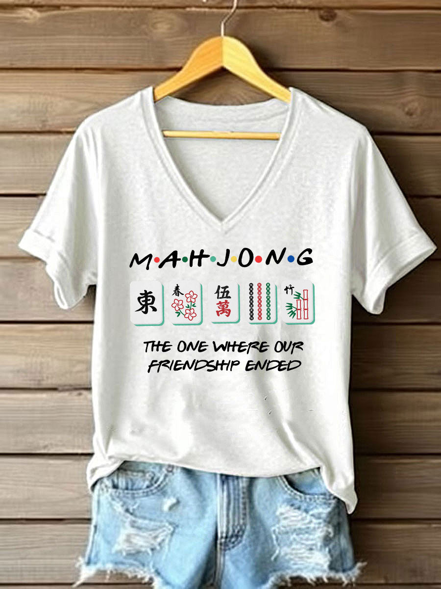 Frauen lustige Mahjong Print T-Shirt