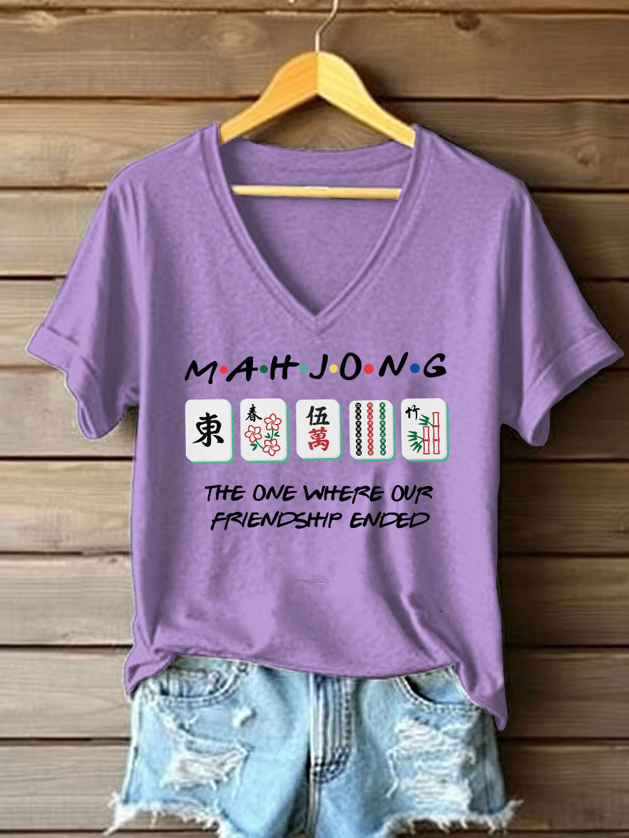 Frauen lustige Mahjong Print T-Shirt