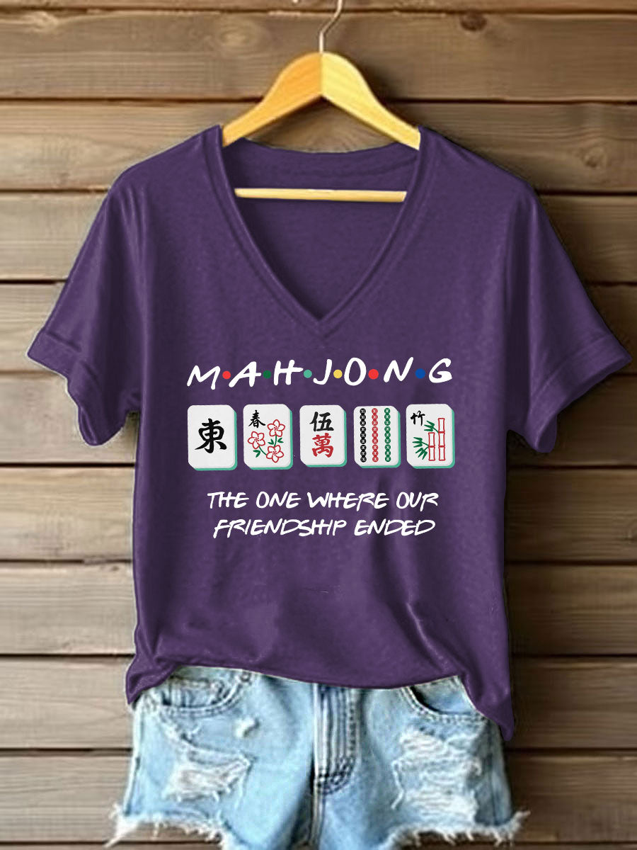 Frauen lustige Mahjong Print T-Shirt