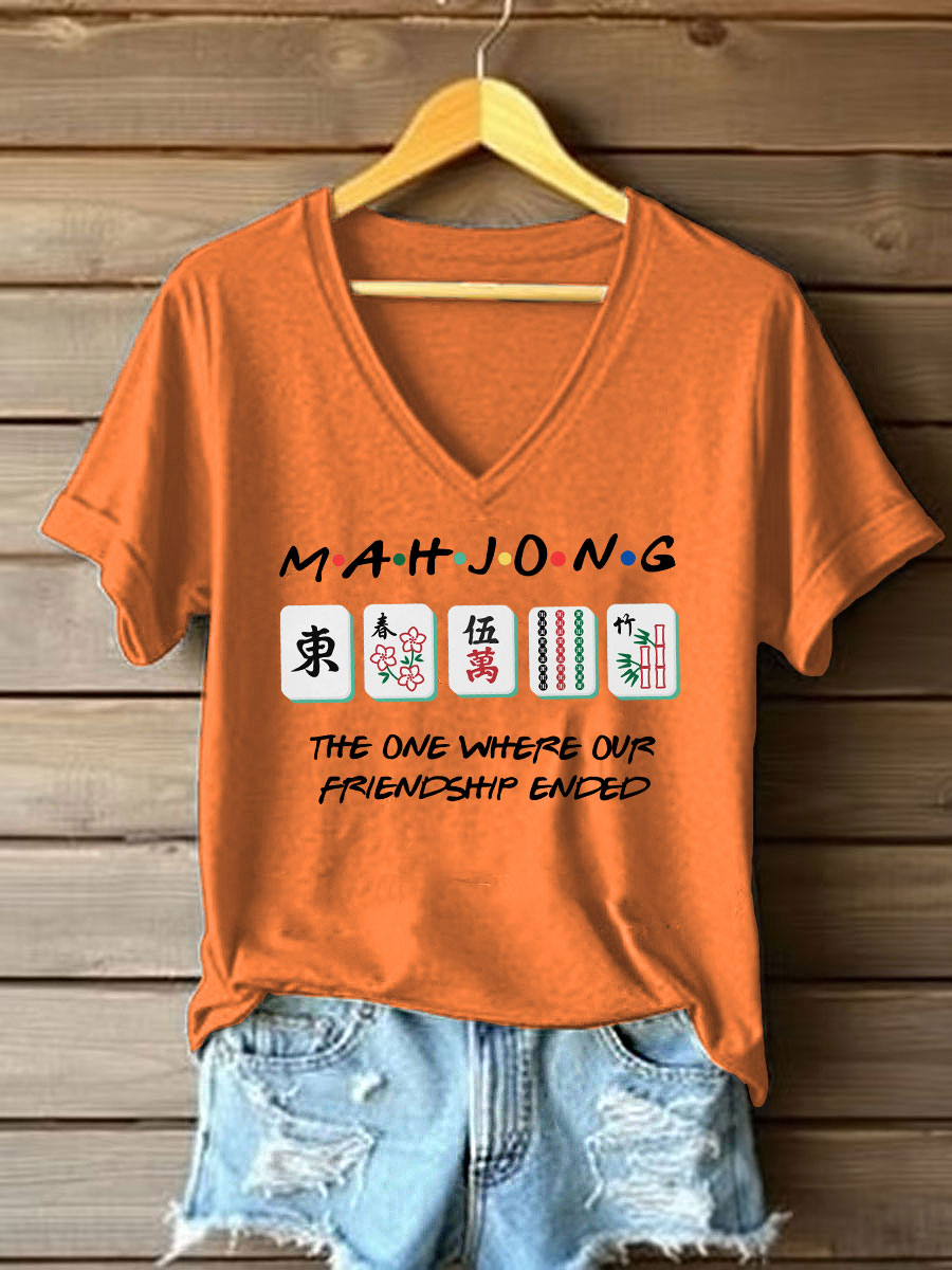 Frauen lustige Mahjong Print T-Shirt