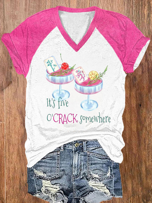 Damen Mahjong bedrucktes lässiges T-Shirt