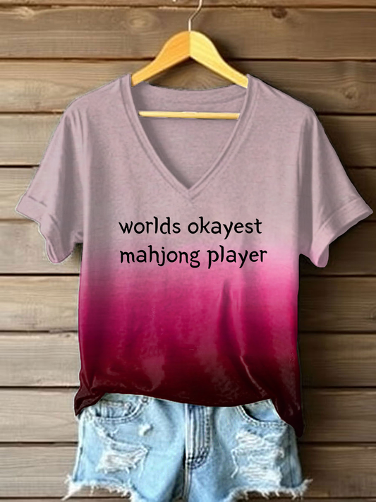Frauen Welten Okayest Mahjong Spieler gedruckt T-Shirt