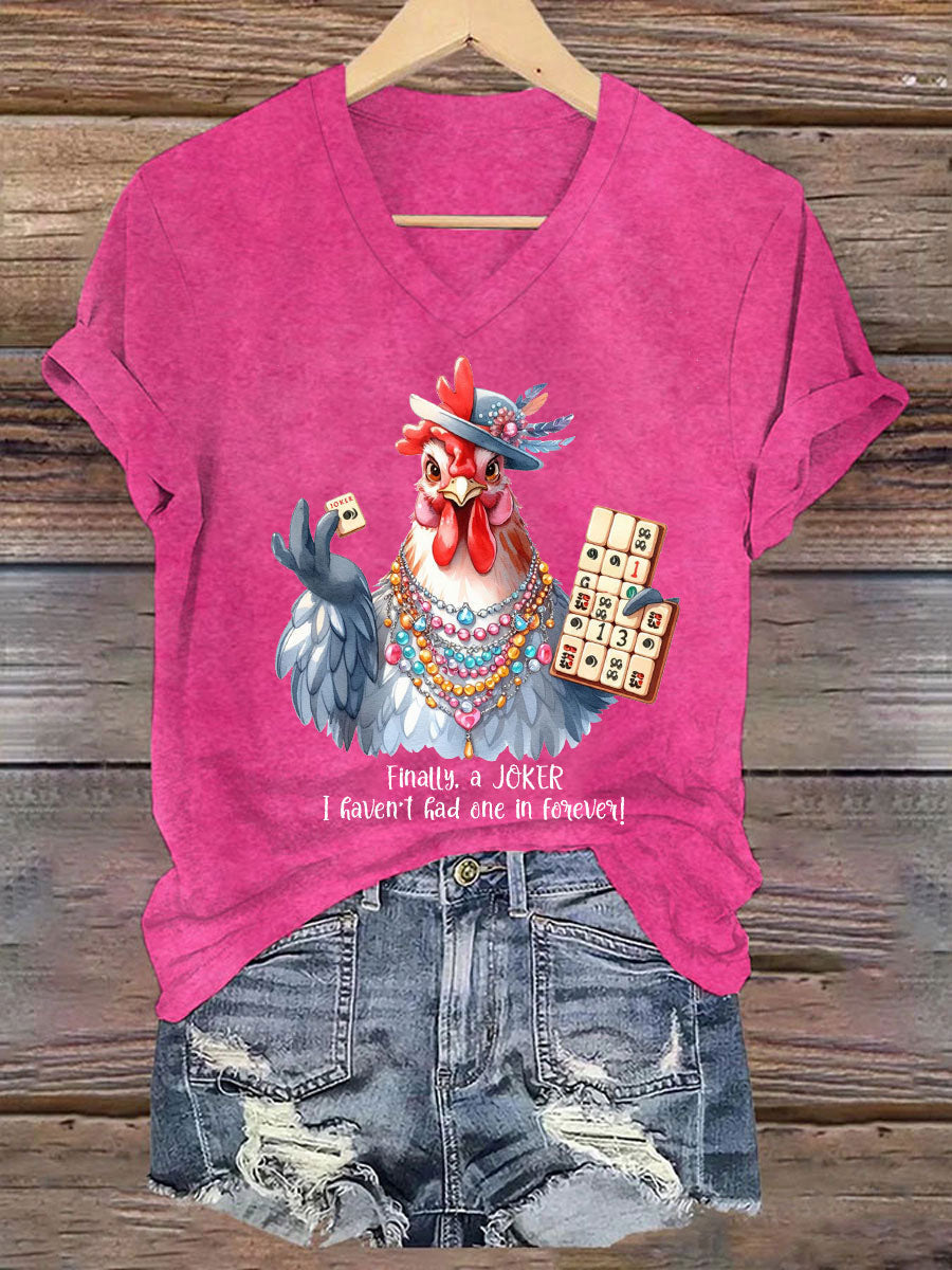 Frauen Lustiges Mahjong bedrucktes lässiges T-Shirt