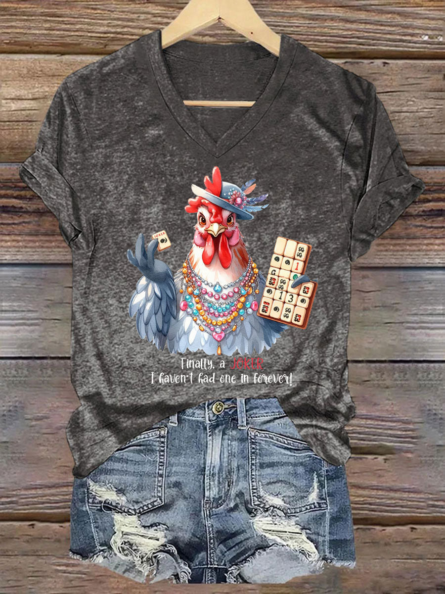 Frauen Lustiges Mahjong bedrucktes lässiges T-Shirt