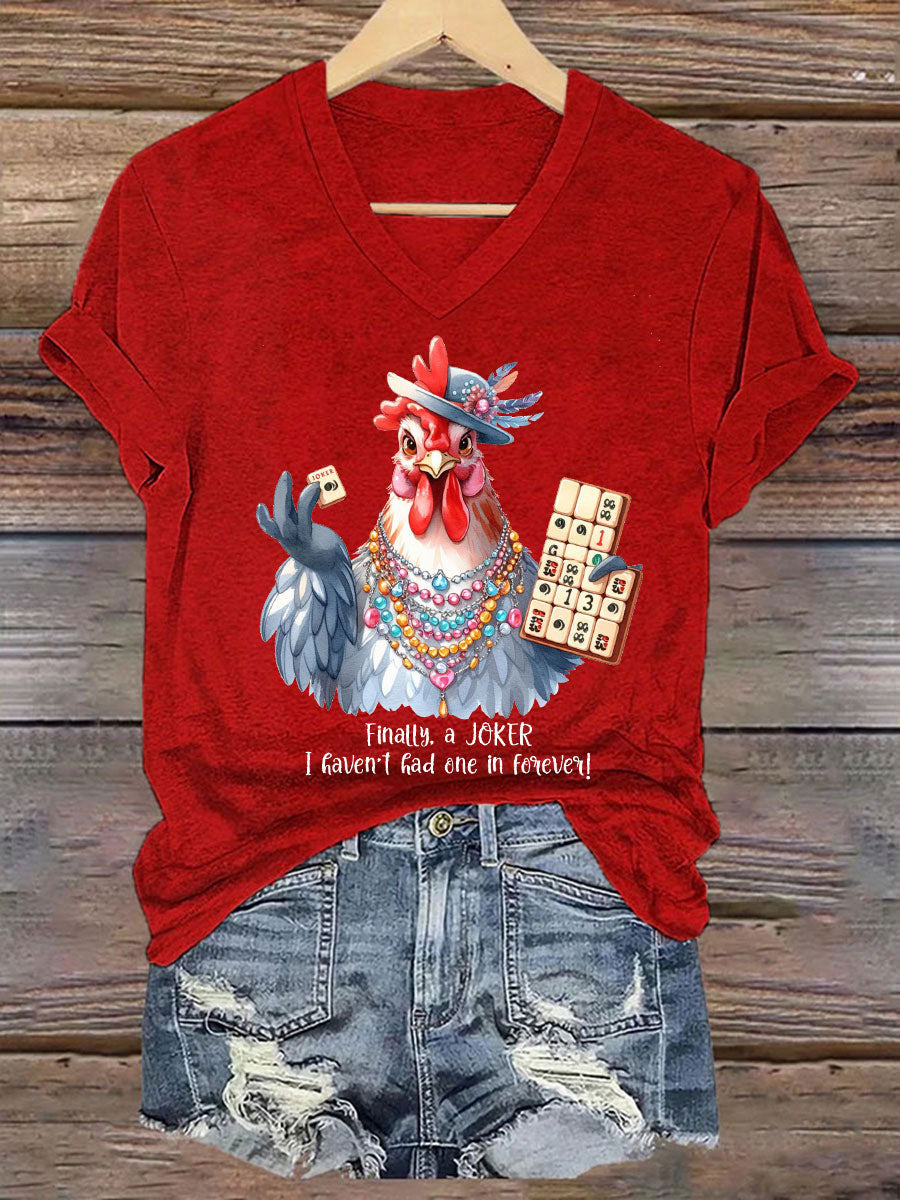 Frauen Lustiges Mahjong bedrucktes lässiges T-Shirt