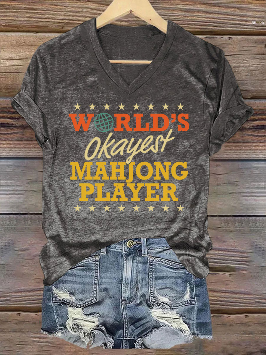 Frauen Welten Okayest Mahjong Spieler gedruckt T-Shirt